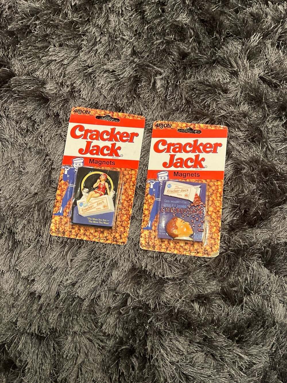 Set of 2 Vintage 1997 Cracker Jack Arjon Refrigerator Magnets NIP